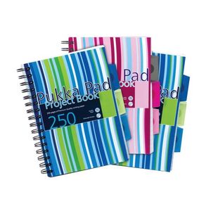 Pukka Pad Stripes Polypropylene Project Book 250 Pages A5 Blue/Pink (3 Pack) PROBA5