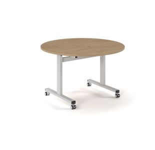 Pro Flip Circular Table 1200 Dia, White, Kendal oak Top