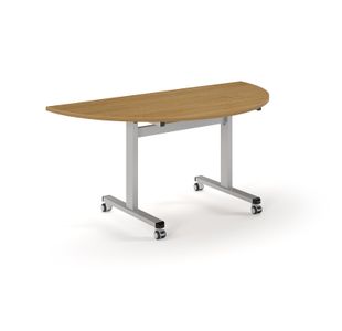 Pro Flip Semi-Circular Table 1600 x 800, Silver, Oak Top