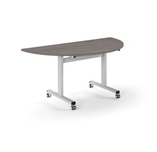 Pro Flip Semi-Circular Table 1600 x 800, White, Grey Oak Top