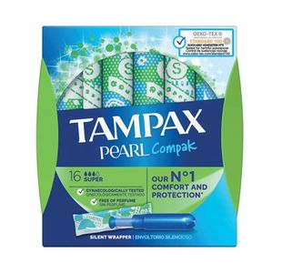 Tampax Compak Pearl Super Applicator Tampons Boxed x16 (Pack of 4) C006299