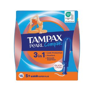 Tampax Compak Pearl Applicator Tampon Super Plus x16 Pack of 8 C012300