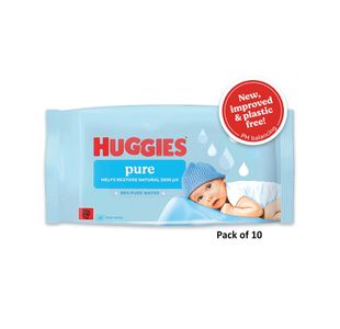 Huggies Pure Plastic Free Baby Wipes 48 Wipes Pack of 10 C011365