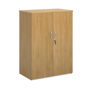 Universal double door cupboard 1090mm high with 2 shelves - oak
