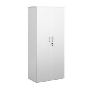 Universal double door cupboard 1790mm high with 4 shelves - white