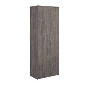 Universal double door cupboard 2140mm high with 5 shelves - grey oak