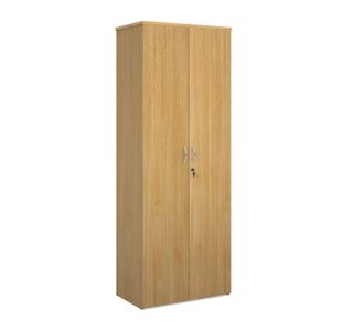 Universal double door cupboard 2140mm high with 5 shelves - oak