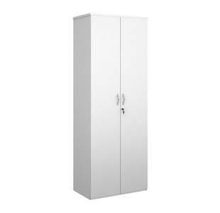 Universal double door cupboard 2140mm high with 5 shelves - white