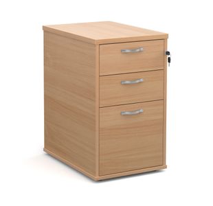 Desk high 3 drawer pedestal with silver handles 600mm deep - beech