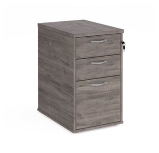 Desk high 3 drawer pedestal with silver handles 600mm deep - grey oak