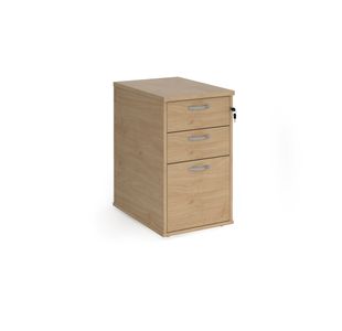 Desk high 3 drawer pedestal with silver handles 600mm deep - Kendal Oak