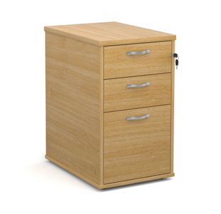 Desk high 3 drawer pedestal with silver handles 600mm deep - oak