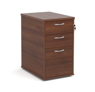 Desk high 3 drawer pedestal with silver handles 600mm deep - walnut