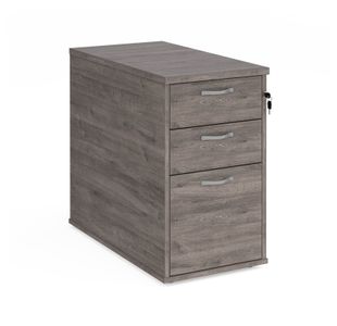 Desk high 3 drawer pedestal with silver handles 800mm deep - grey oak