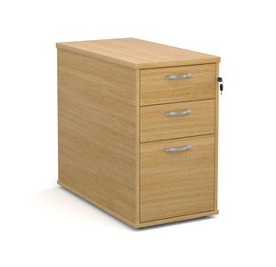 Desk high 3 drawer pedestal with silver handles 800mm deep - oak