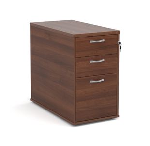 Desk high 3 drawer pedestal with silver handles 800mm deep - walnut
