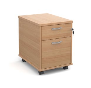 Mobile 2 drawer pedestal with silver handles 600mm deep - beech