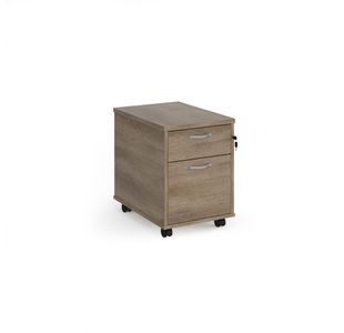 Mobile 2 drawer pedestal with silver handles 600mm deep - Nebraska Oak