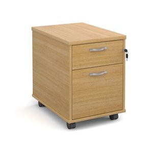 Mobile 2 drawer pedestal with silver handles 600mm deep - oak
