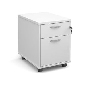 Mobile 2 drawer pedestal with silver handles 600mm deep - white