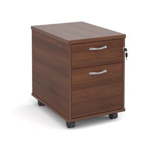 Mobile 2 drawer pedestal with silver handles 600mm deep - walnut