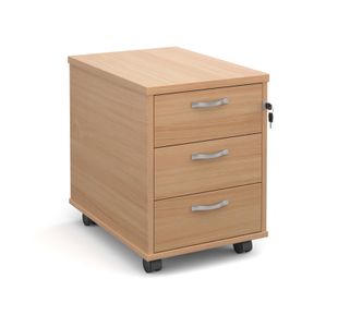 Mobile 3 drawer pedestal with silver handles 600mm deep - beech