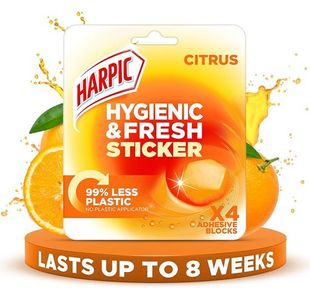 Harpic Hygienic & Fresh Citrus Toilet Stickers Adhesive Toilet Block (Pack 4) - 3275286
