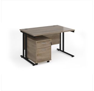 Maestro 25 straight desk 1200mm x 800mm with black cantilever frame and 2 drawer pedestal - Nebraska Oak