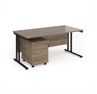 Maestro 25 straight desk 1600mm x 800mm with black cantilever frame and 3 drawer pedestal - Nebraska Oak