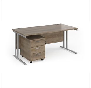 Maestro 25 straight desk 1600mm x 800mm with silver cantilever frame and 3 drawer pedestal - Nebraska Oak