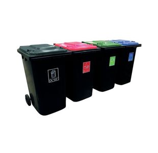 VFM Wheelie Bins 240L With Colour Coded Lids and Recycling Stickers (Set of 4) 426069