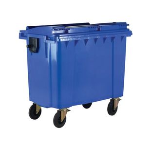 Wheelie Bin with Flat Lid 1100 Litre Blue (Dimensions: H1450xW1400xD1200mm) 377394