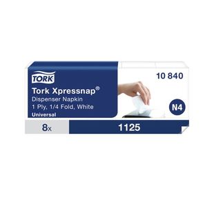 Tork Xpressnap 1-Ply Napkins 4 Fold White (Pack of 1125) 10840