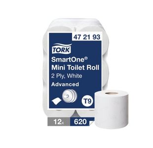 Tork T9 SmartOne Mini Toilet Roll 2-Ply 620 Sheets (Pack of 12) 472193