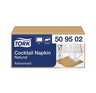 Tork Cocktail Napkins 2-Ply 4 Fold Natural (Pack of 200) 509502