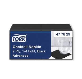 Tork Cocktail Napkins 2-Ply 4 Fold Black Pack of 200 477829