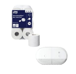 Tork Smartone Mini Toilet Roll 2-Ply Pack of 12 + FOC Dispenser