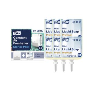 Tork Mild Liquid Hand Soap S1 Refill 1L (Pack of 6) + FREE Air Freshener Pack