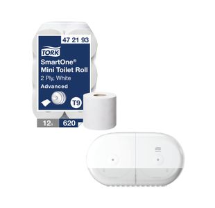 Tork T9 SmartOne 2-Ply Mini Toilet Roll Pack of 12 + FOC Dispenser