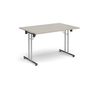 Rectangular folding leg table with chrome legs and straight foot rails 1200mm x 800mm - Light Grey
