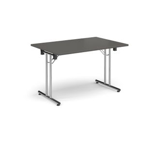 Rectangular folding leg table with chrome legs and straight foot rails 1200mm x 800mm - Onyx Grey