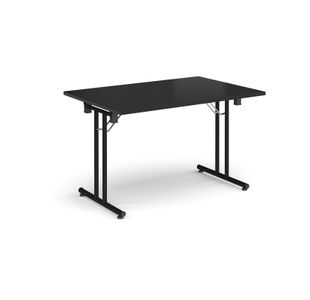 Rectangular folding leg table with black legs and straight foot rails 1200mm x 800mm - Black