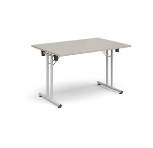 Rectangular folding leg table with white legs and straight foot rails 1200mm x 800mm - Light Grey