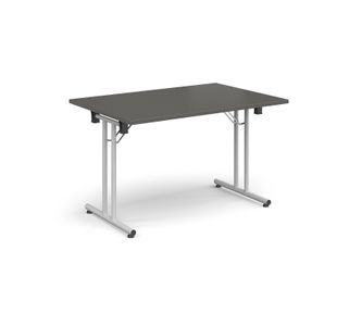 Rectangular folding leg table with white legs and straight foot rails 1200mm x 800mm - Onyx Grey