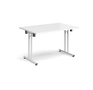 Rectangular folding leg table with white legs and straight foot rails 1200mm x 800mm - white