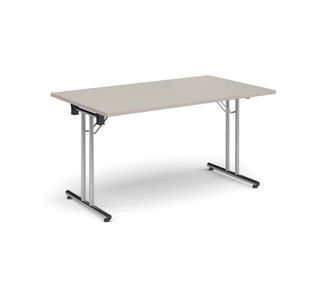 Rectangular folding leg table with chrome legs and straight foot rails 1400mm x 800mm - Light Grey