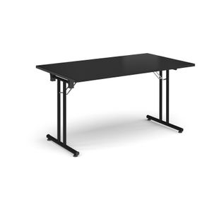 Rectangular folding leg table with black legs and straight foot rails 1400mm x 800mm - Black