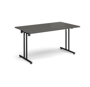 Rectangular folding leg table with black legs and straight foot rails 1400mm x 800mm - Onyx Grey