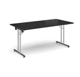 Rectangular folding leg table with chrome legs and straight foot rails 1600mm x 800mm - Black