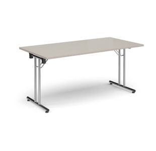 Rectangular folding leg table with chrome legs and straight foot rails 1600mm x 800mm - Light Grey